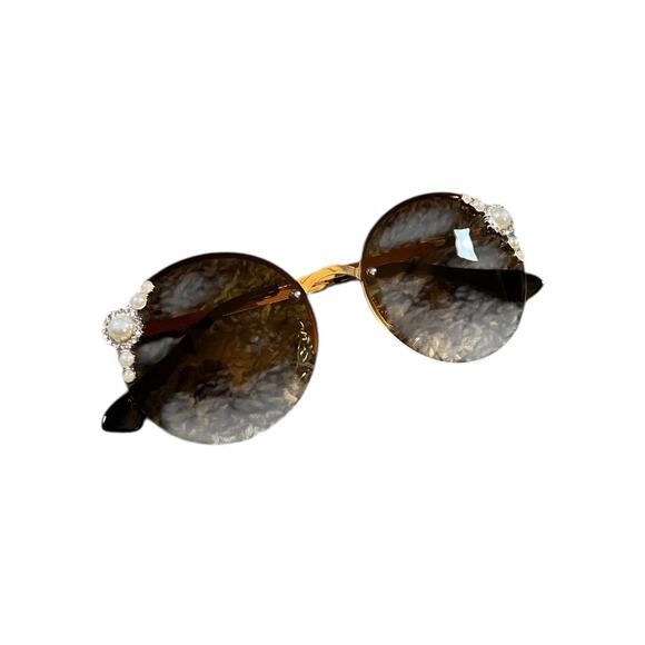 Betsey Johnson Accessories - Betsy Johnson Jeweled Pearl Round Rim Sunglasses